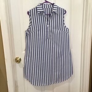 Sleeveless Navy and White Stripe Shirt Dress